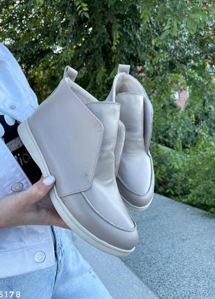 Высокие лоферы, к007, бежевый, натуральная кожа