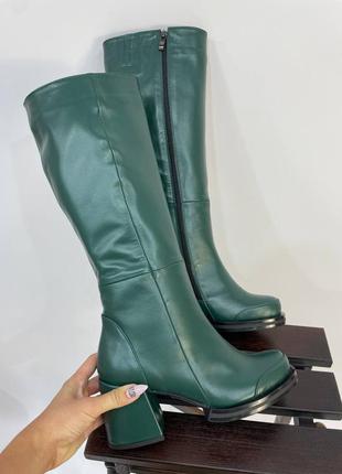 Зелені чоботи марія шкіра натуральна осінь зима\ зелені чоботи натуральна шкіра осінь зима