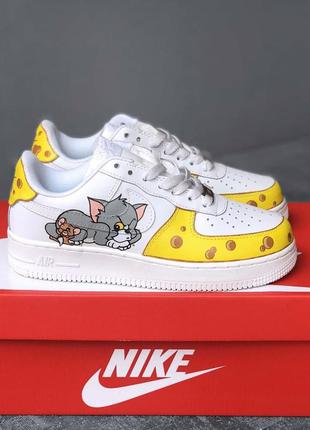 Nike air force tom and jerry custom женские дизайнерские кастомные белые эксклюзивные кроссовки том и джерри жіночі білі круті кастомні кросівки