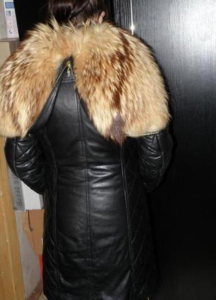 Пальто мех енот + натуральная кожа кожав груди до 87 см1 фото