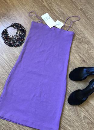 Бузкове міні плаття zara в рубчик на тоненьких бретельках