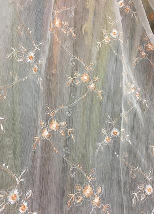 Тюль кристалон з квітковою вишивкою4 фото