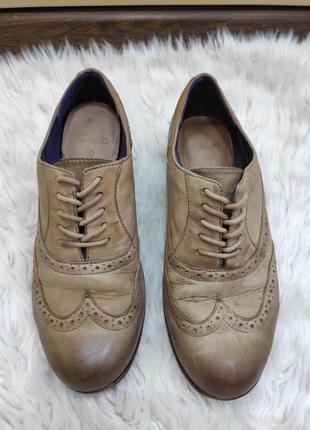 Кожаные бежевые оксфорды , лоферы, броги, туфли на шнурках от clarks2 фото