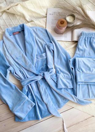 Велюровий комплект "шаль" для дому, піжама, піжама, домашній костюм кімоно/халат і штани2 фото