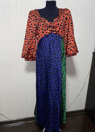 Шикарное платье миди сатиновое атласное леопардовый принт объемные рукава2 фото