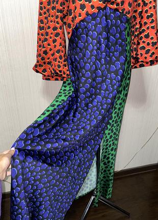 Шикарное платье миди сатиновое атласное леопардовый принт объемные рукава3 фото