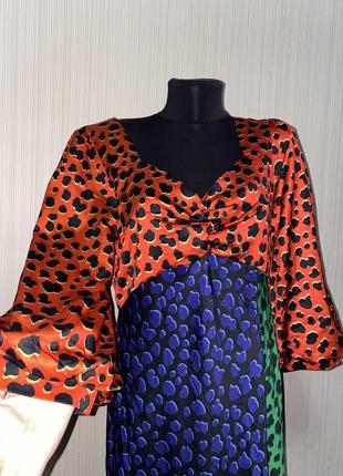 Шикарное платье миди сатиновое атласное леопардовый принт объемные рукава4 фото