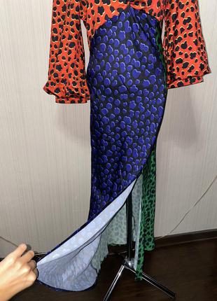 Шикарное платье миди сатиновое атласное леопардовый принт объемные рукава5 фото