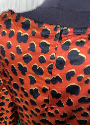 Шикарное платье миди сатиновое атласное леопардовый принт объемные рукава8 фото