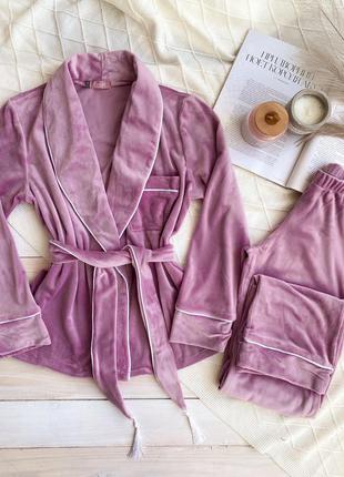 Велюровий комплект "шаль" для дому, піжама, піжама, домашній костюм кімоно/халат і штани
