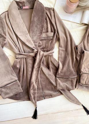 Велюровий комплект "шаль" для дому, піжама, піжама, домашній костюм кімоно/халат і штани5 фото