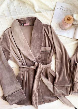 Велюровий комплект "шаль" для дому, піжама, піжама, домашній костюм кімоно/халат і штани3 фото