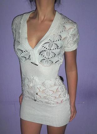 Белая вязанная туника