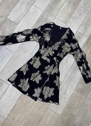 Вечернее мини платье на запах,принт цветы(025)