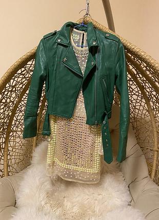 Косуха яскрава кожанка смарагдова бершка bershka авіатор пілот