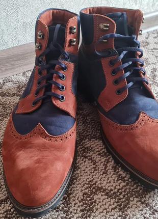 Стильные мужские ботинки сапоги деми натуральная кожа замша ковбой винтаж коричневые с синим3 фото