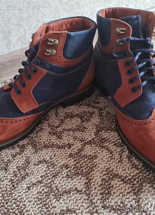 Стильные мужские ботинки сапоги деми натуральная кожа замша ковбой винтаж коричневые с синим6 фото