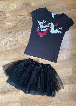 Комплект «хеллоуин» девочке юбка р.5-8л.и футболка «h&m» р.8-9л.