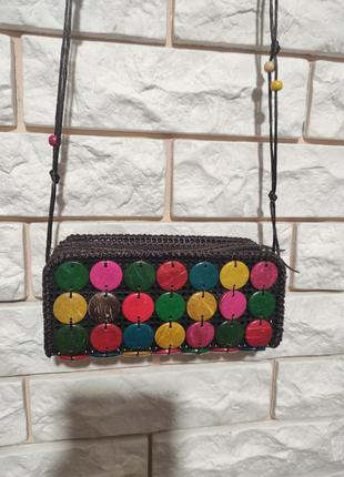 Маленькая коричневая сумочка кошелек через плечо разноцветная кошелёк гаманець косметичка2 фото