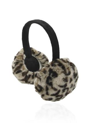 Хутряні навушники теплі складні "леопард" сірі 011209