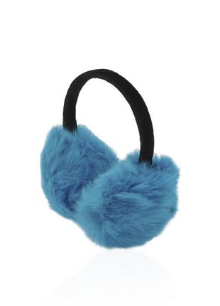 Навушники кролячий хутро з велюровим обручем сині з регулюванням розміру, 6699