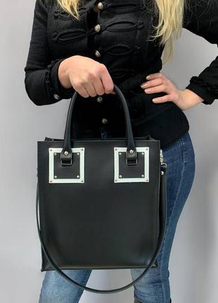 Оригінальна сумка шоппер з натуральної шкіри, чорна матова 1799