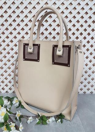 Оригинальная сумка шоппер из натуральной кожи, слоновая кость матовая 1799