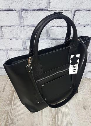 Деловая женская сумка из натуральной кожи, черная матовая 16352 фото