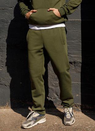 Утеплені штани прямого кроя колір хакі1 фото