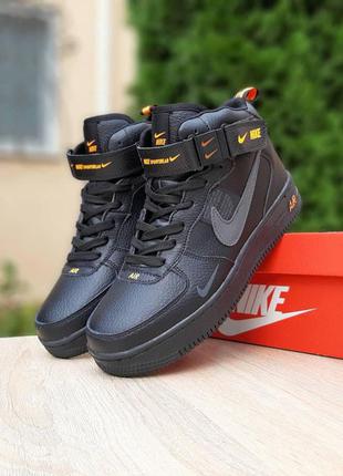 Женские кроссовки nike air force 1 mid lv8 чёрный с оранжевым высокие мех зима1 фото