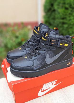 Женские кроссовки nike air force 1 mid lv8 чёрный с оранжевым высокие мех зима8 фото