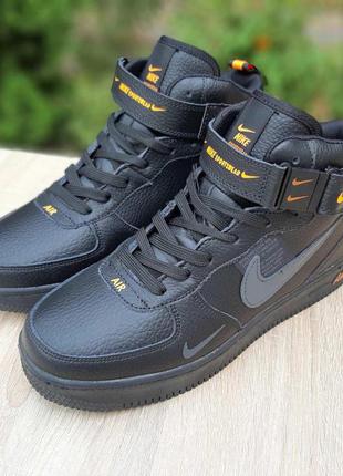 Женские кроссовки nike air force 1 mid lv8 чёрный с оранжевым высокие мех зима4 фото