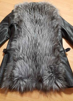 Натуральная кожа кожаная  куртка шуба с чернобуркой жилетка трансформер жилет желет курточка4 фото