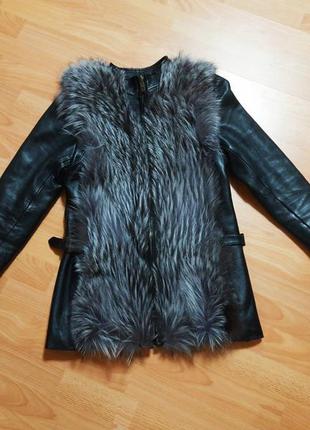 Натуральная кожа кожаная  куртка шуба с чернобуркой жилетка трансформер жилет желет курточка1 фото