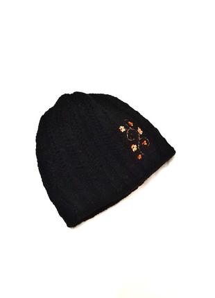 Красивая шапочка чёрная двойная вязаная осень-зима женская3 фото