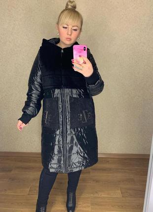 Пальто еврозима с экохутром и стразами турция 44-58