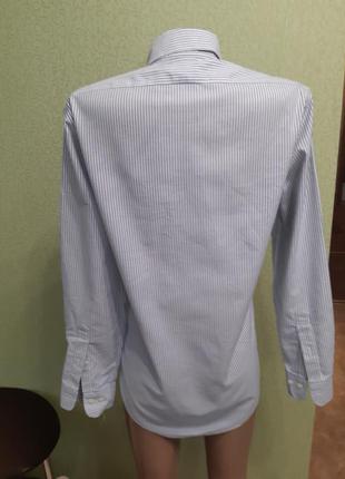 Коттоновая рубашка в полоску с вышитым логотипом5 фото