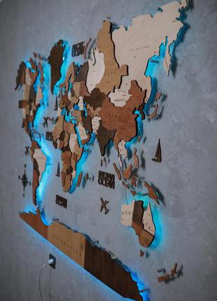 Дерев'яна багатошарова карта світу з led підсвічуванням на акрилі7 фото