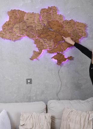 Карта україни з підсвічуванням 103х69 см дерев'яна5 фото
