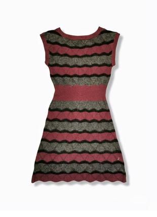 Платье шерстяное ажурное кружевное вязаное в полоску мини короткое миди2 фото
