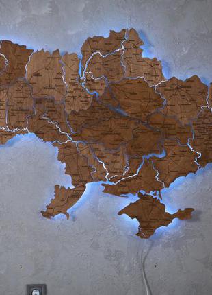 Карта україни дерев'яна з підсвічуванням (207х138)7 фото
