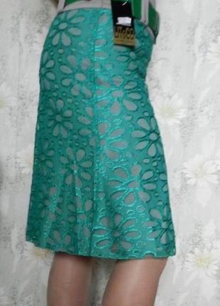 Шикарная женская гипюровая юбка колокол, изумруд, р. м-2хl, украина4 фото