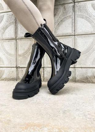 Bottega veneta patent black, женские ботинки весна-осень лаковые, жіночі ботинки4 фото