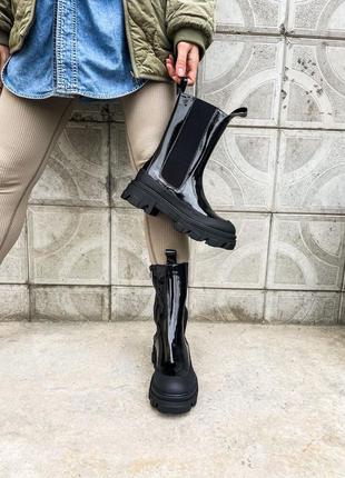 Bottega veneta patent black, женские ботинки весна-осень лаковые, жіночі ботинки8 фото