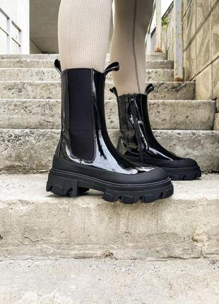 Bottega veneta patent black, женские ботинки весна-осень лаковые, жіночі ботинки2 фото