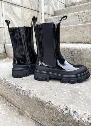 Bottega veneta patent black, женские ботинки весна-осень лаковые, жіночі ботинки5 фото
