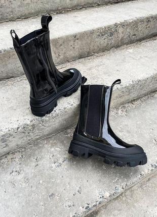 Bottega veneta patent black, женские ботинки весна-осень лаковые, жіночі ботинки6 фото