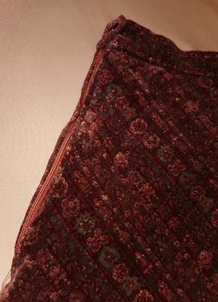 Бархатная винтажная юбка мини короткая расклешенная колокол в принт полоска цветы бархат коттон хлопок4 фото