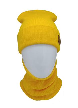 Комплект вязаная шапка со снудом унисекс желтый (25 цветов)4 фото