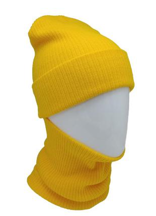 Комплект вязаная шапка со снудом унисекс желтый (25 цветов)5 фото